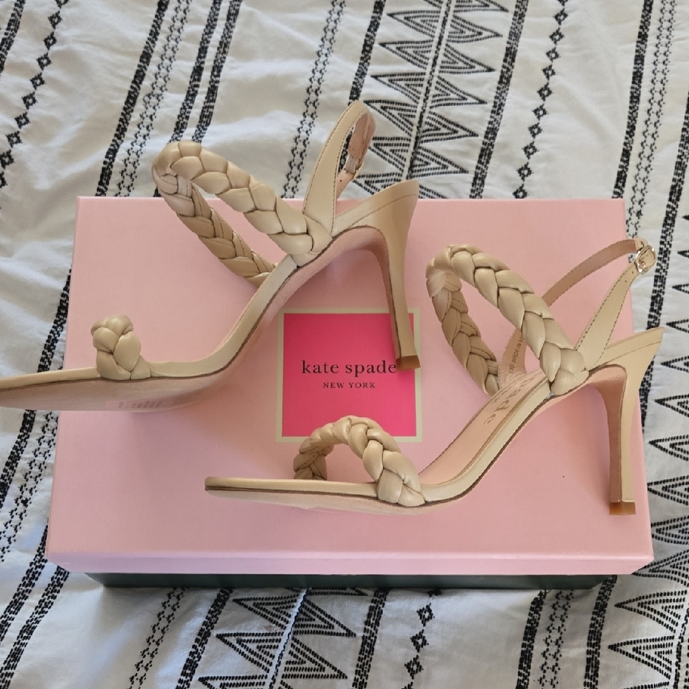 KATE SPADE NEW YORK saffron braided slingback sandals in Warm Stone 7.5 NEW NIB - Picture 4 of 9